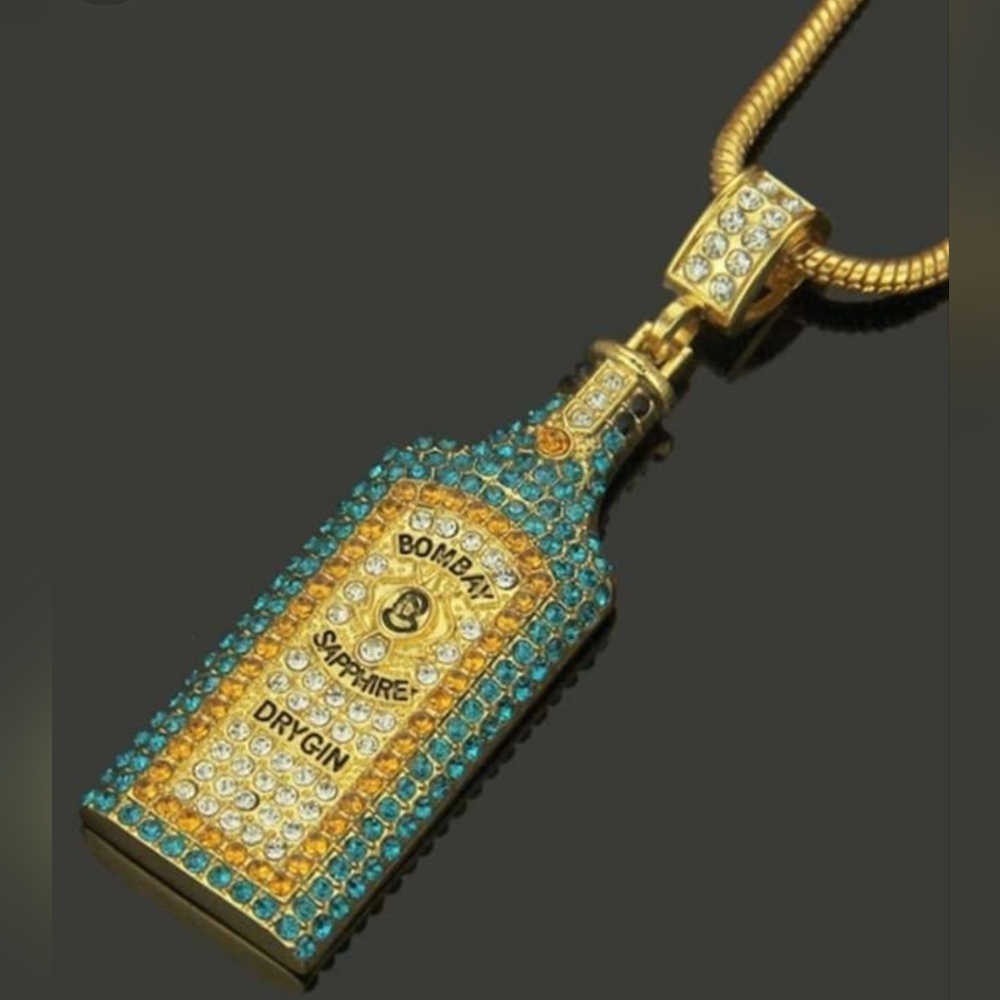 Bombay Gold and Teal Bottle Pendant